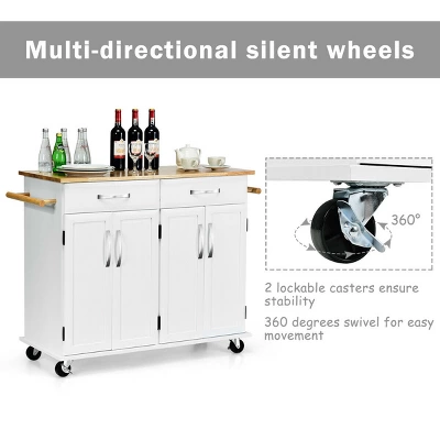 Costway Kitchen Trolley Island Utility Cart Wood Top Rolling Storage Cabinet Drawers White 5 Costway Kitchen Trolley Island Utility Cart Wood Top Rolling Storage Cabinet Drawers White - Image 5