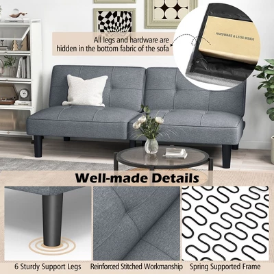 Costway Convertible Folding Futon Sofa Bed With 6-Position Adjustable Backrest Cushion 6 Costway Convertible Folding Futon Sofa Bed With 6-Position Adjustable Backrest Cushion - Image 6