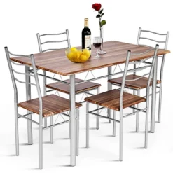 Costway 5 Piece Dining Table Set Wood Metal Kitchen Breakfast Furniture W/4 Chair Walnut -Costway GUEST dd3a94cb d9e7 46fb a23a 679ae3c0127d