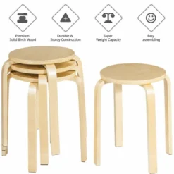 Set Of 4 18" Stacking Stool Round Dining Chair Backless Wood Home Decor -Costway GUEST dd3efeaf 2269 489c ba15 d23318f3a44d