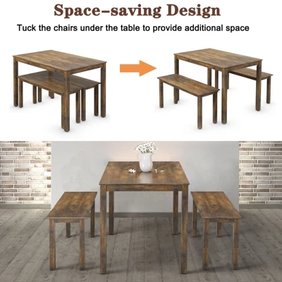 3pcs Dining Set Modern Studio Collection Table With 2 Benches Wood Legs Coffee 5 3pcs Dining Set Modern Studio Collection Table With 2 Benches Wood Legs Coffee - Image 5