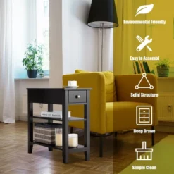 3Tier Nightstand Bedside Table Sofa Side End Table W/Double Shelves Drawer Black 13 3Tier Nightstand Bedside Table Sofa Side End Table W/Double Shelves Drawer Black -Costway GUEST dd4dfeca 0af9 45f8 925b f2e97ed369e3