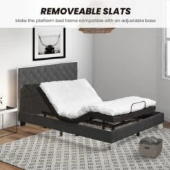 Costway Upholstered Bed Mattress Foundation With Button Tufted Velvet Headboard -Costway GUEST dda7ac21 2036 4039 bfde fea0a2cec377