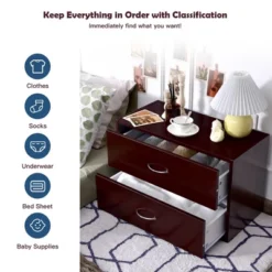 Costway 2-Drawer Dresser Horiztonal Organizer W/Handle Wood End Table Nightstand -Costway GUEST dddc41f2 8138 43d7 acf3 c568c78fe99b
