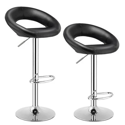 Costway Set Of 2 Bar Stools Adjustable PU Leather Barstools Swivel Pub Chairs Black New Low Back 6 Costway Set Of 2 Bar Stools Adjustable PU Leather Barstools Swivel Pub Chairs Black New Low Back - Image 6