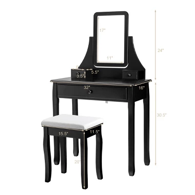 Costway Square Mirror Dressing Table Set Makeup Vanity For Bedroom, Living Room White/Black 1 Costway Square Mirror Dressing Table Set Makeup Vanity For Bedroom, Living Room White/Black