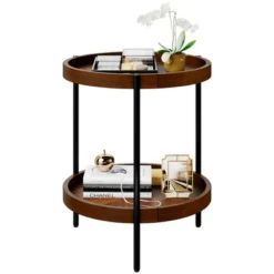Costway 2-tier Round Side End Table Storage Shelf Rubber Wood Accent Nightstand -Costway GUEST de09190b ac2d 4515 b2cb 4564dd5f2511
