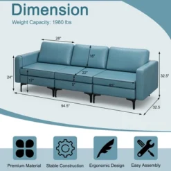 Costway Modern Modular 3-Seat Sofa Couch W/ Side Storage Pocket & Metal Leg -Costway GUEST de0b1598 4f0d 4b21 a322 58af56591726