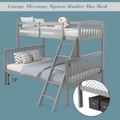 Costway Twin Over Full Bunk Bed Rubber Wood Convertible With Ladder Guardrail -Costway GUEST de3ce988 53eb 4694 ad67 f0e4a2bf00cd