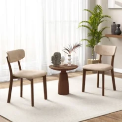 Costway 2 PCS Upholstered Dining Chairs Set Of 2 With Solid Rubber Wood Frame, Curved Backrest Brown/Grey 12 Costway 2 PCS Upholstered Dining Chairs Set Of 2 With Solid Rubber Wood Frame, Curved Backrest Brown/Grey -Costway GUEST de4f6487 8a2c 4c87 8637 fd928a3baaab