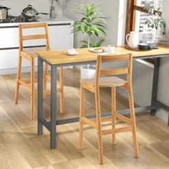 Costway Set Of 2 Solid Rubber Wood Bar Stools 28'' Dining Chairs With Backrests Natural 11 Costway Set Of 2 Solid Rubber Wood Bar Stools 28'' Dining Chairs With Backrests Natural -Costway GUEST de523514 12a7 48de b654 bb473a257bbf