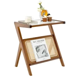 Costway Rattan Side Table Bamboo Accent Bedside Table With Tempered Glass Top Walnut/Natural 20 Costway Rattan Side Table Bamboo Accent Bedside Table With Tempered Glass Top Walnut/Natural -Costway GUEST de5f630f 1a50 458b 89c3 24cb5020071b