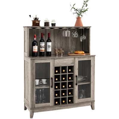 Costway 2-Door Buffet Bar Cabinet Kitchen Storage Sideboard Wine Rack Glass Holder GreyBlack 11 Costway 2-Door Buffet Bar Cabinet Kitchen Storage Sideboard Wine Rack Glass Holder GreyBlack - Image 11