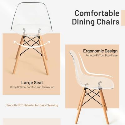 Set Of 4 Dining Chairs Modern Plastic Shell Side Chair W/ Clear Seat & Wood Legs 5 Set Of 4 Dining Chairs Modern Plastic Shell Side Chair W/ Clear Seat & Wood Legs - Image 5