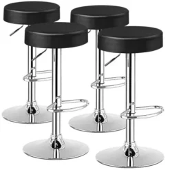 Costway Set Of 4 Round Bar Stool Adjustable Swivel Pub Chair W/ Footrest WhiteRedBlack -Costway GUEST de866c82 e066 46c4 acd5 ccaab8edeaea