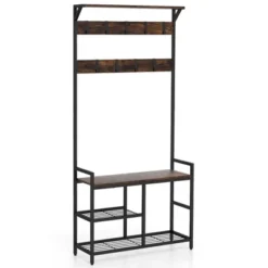 Costway 71'' Coat Rack Hall Tree With Shoe Bench Industrial Entryway Storage Shelf With Hooks -Costway GUEST de9708e2 12ca 46b8 80f7 2b0019ec9349