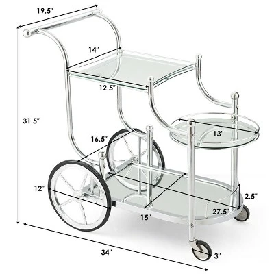 Costway Kitchen Cart Tea Cart Glass Shelves & Metal Frame With Wheels 2 Costway Kitchen Cart Tea Cart Glass Shelves & Metal Frame With Wheels - Image 2