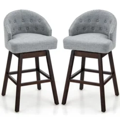 Costway Set Of 2 Swivel Bar Stools Tufted Bar Height Pub Chairs With Rubber Wood Legs Grey/Beige -Costway GUEST ded07611 9cea 4b0a aada 2f489a2981ee