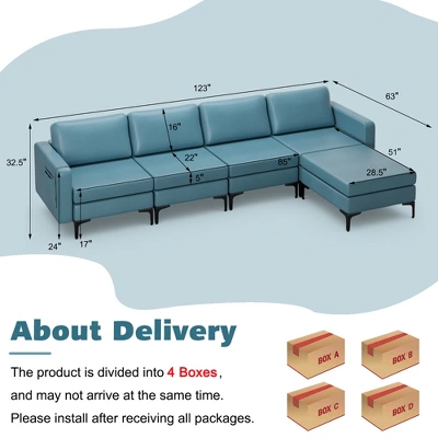 Costway Modular L-shaped Sectional Sofa W/ Reversible Chaise & 4 USB Ports 3 Costway Modular L-shaped Sectional Sofa W/ Reversible Chaise & 4 USB Ports - Image 3