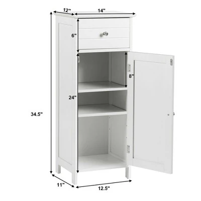 Costway Wooden Bathroom Floor Storage Cabinet Organizer With Drawer And Adjustable Shelf 2 Costway Wooden Bathroom Floor Storage Cabinet Organizer With Drawer And Adjustable Shelf - Image 2