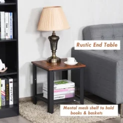 Industrial End Table 2-Tier Side Table W/Storage Shelf Rustic Sofa Table Black 11 Industrial End Table 2-Tier Side Table W/Storage Shelf Rustic Sofa Table Black -Costway GUEST df28596a 7c83 4734 a368 d14543d006c4