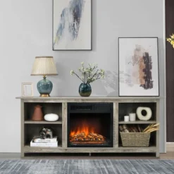 Costway 58'' 2-Tier Fireplace TV Stand W/18'' Electric Fireplace Grey Up To 65'' -Costway GUEST df98fb33 b3cb 4d45 8343 11f6ca5e0da2