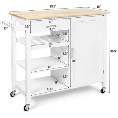 Costway 4-Tier Wood Kitchen Island Trolley Cart Storage Cabinet W/ Wine Rack White 1 Costway 4-Tier Wood Kitchen Island Trolley Cart Storage Cabinet W/ Wine Rack White
