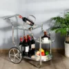 Costway Kitchen Cart Tea Cart Glass Shelves & Metal Frame With Wheels