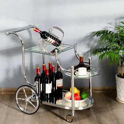 Costway Kitchen Cart Tea Cart Glass Shelves & Metal Frame With Wheels 1 Costway Kitchen Cart Tea Cart Glass Shelves & Metal Frame With Wheels