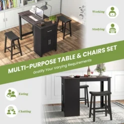 Costway 3 Pieces Bar Table Set Pub Dining Table With Saddle Stools & Storage Cabinet Black 10 Costway 3 Pieces Bar Table Set Pub Dining Table With Saddle Stools & Storage Cabinet Black -Costway GUEST e00a1ed3 d826 4091 9abc 492f9579dade