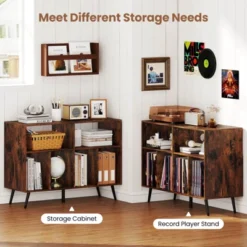 Costway Record Player Stand With Charging Station Open Shelves & Compartments Raised Legs Brown/White 17 Costway Record Player Stand With Charging Station Open Shelves & Compartments Raised Legs Brown/White -Costway GUEST e0217edd c326 4268 a6fd 48708dcd5f69