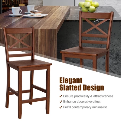 Costway Set Of 2 Bar Stools 24'' Counter Height Chairs W/ Rubber Wood Legs Walnut 5 Costway Set Of 2 Bar Stools 24'' Counter Height Chairs W/ Rubber Wood Legs Walnut - Image 5