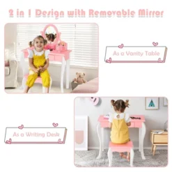 Costway Kids Vanity Princess Makeup Dressing Table Stool Set W/ Mirror Drawer 13 Costway Kids Vanity Princess Makeup Dressing Table Stool Set W/ Mirror Drawer -Costway GUEST e041d953 7947 447a 8490 5f14f1bf729a