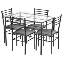 Costway 5 Piece Dining Set Glass Top Table & 4 Upholstered Chairs Kitchen Room Furniture -Costway GUEST e04a360a 4d94 4a5c a40a 57e573b7e536