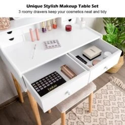 Costway Vanity Table 6 Dressing Table Cushioned Stool Makeup Table 14 Costway Vanity Table 6 Dressing Table Cushioned Stool Makeup Table -Costway GUEST e056e124 e4bf 481a a483 5afab59156a0
