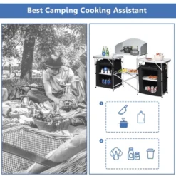 Costway Folding Portable Aluminum Camping Grill Table W/ Storage Organizer Windscreen Black -Costway GUEST e08eece7 53d5 4407 9909 e991980870cd