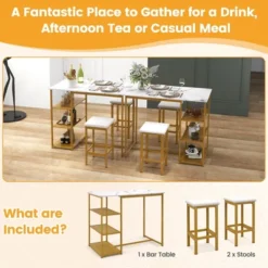 Costway 3PCS Bar Table Set Kitchen Counter Height Table 2 Stools Space Saving With Storage -Costway GUEST e099e95d 55ed 4b03 8869 10bfb993672d