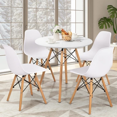 Costway Dining Table Round White Modern Dining Table 31.5'' W/Solid Wooden Leg For Kitchen 4 Costway Dining Table Round White Modern Dining Table 31.5'' W/Solid Wooden Leg For Kitchen - Image 4