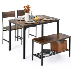 Costway 4pcs Dining Table Set Rustic Desk 2 Chairs & Bench With Storage Rack Brown/Grey/Coffee 17 Costway 4pcs Dining Table Set Rustic Desk 2 Chairs & Bench With Storage Rack Brown/Grey/Coffee -Costway GUEST e0da7b83 cc69 4df4 8662 88a6ec622cdd