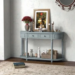 Costway 52'' Long Sofa Table With 2 Drawers & Open Shelf Retro Console Table With Storage