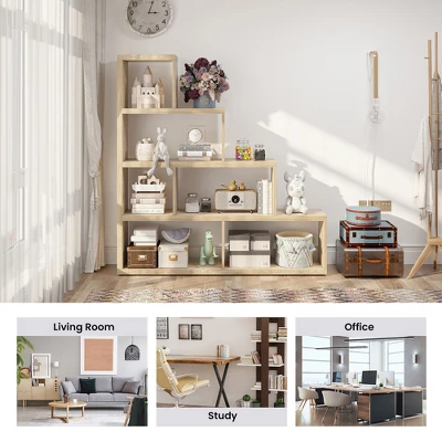 Costway 6 Cubes Ladder Shelf Freestanding Corner Bookshelf Storage Bookcase Display Rack 4 Costway 6 Cubes Ladder Shelf Freestanding Corner Bookshelf Storage Bookcase Display Rack - Image 4