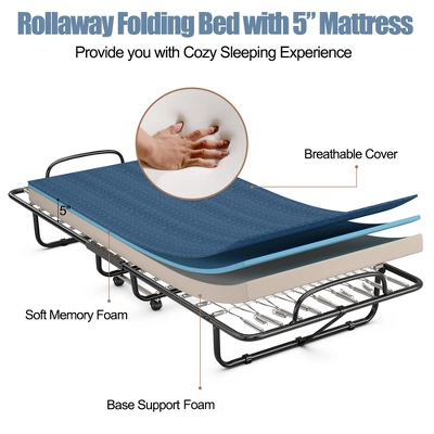 Costway Folding Bed With Memory Foam Mattress Portable Rollaway Guest Cot Memory Foam Navy Made In Ital 4 Costway Folding Bed With Memory Foam Mattress Portable Rollaway Guest Cot Memory Foam Navy Made In Ital - Image 4