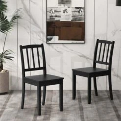 Costway Wood Dining Chair Set Of 2 With Rubber Wood Legs Curved Backrest For Kitchen White/Black/Brown