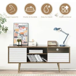 Costway Modern TV Stand/Console Cabinet 3 Shelves Storage Drawer Splayed Leg Wood/White -Costway GUEST e1ce365a d1f2 4256 a374 237ecccec1cf