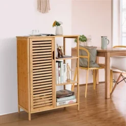 Costway Bathroom Cabinet Bamboo Storage Floor Cabinet W/ Single Door & 3 Open Shelves 12 Costway Bathroom Cabinet Bamboo Storage Floor Cabinet W/ Single Door & 3 Open Shelves -Costway GUEST e1f486e6 d800 45f3 b489 dad631533c97