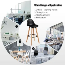 Costway Set Of 2 Mid Century Barstool 28.5" Dining Pub Chair W/Leather Padded Seat Black -Costway GUEST e20df266 078a 4411 b2ff 03410da3cdb1