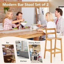 Costway Set Of 2 Solid Rubber Wood Bar Stools 28'' Dining Chairs With Backrests Natural 14 Costway Set Of 2 Solid Rubber Wood Bar Stools 28'' Dining Chairs With Backrests Natural -Costway GUEST e213599b a09c 4748 b57e 3d2b6004ba93