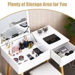 Costway Vanity Makeup Table Cushioned Stool Set W/Flip Top Mirror &1 Drawer Writing Desk 11 Costway Vanity Makeup Table Cushioned Stool Set W/Flip Top Mirror &1 Drawer Writing Desk -Costway GUEST e222c25b 8021 48d3 aef6 643e2dd258ea