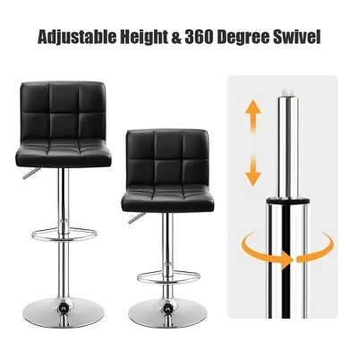 Costway Set Of 2 Bar Stools PU Leather Adjustable Barstool Swivel Pub Chairs Black Full Back 5 Costway Set Of 2 Bar Stools PU Leather Adjustable Barstool Swivel Pub Chairs Black Full Back - Image 5