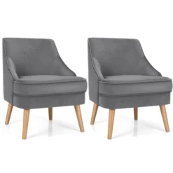Costway Set Of 2 Accent Chairs Velvet Single Sofa Chair W/Rubber Wood Legs PinkGreenGrey 22 Costway Set Of 2 Accent Chairs Velvet Single Sofa Chair W/Rubber Wood Legs PinkGreenGrey -Costway GUEST e2d75413 c22a 469b 9de1 eb6734d8e974